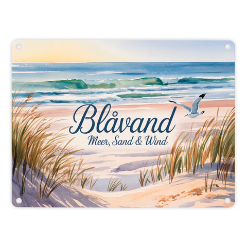 Blåvand – Meer, Sand & Wind Metallschild in 15x20 cm mit Möwe für Dänemark-Fans