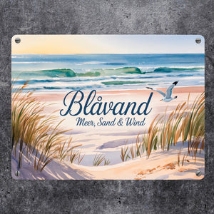 Blåvand – Meer, Sand & Wind Metallschild in 15x20 cm mit Möwe für Dänemark-Fans