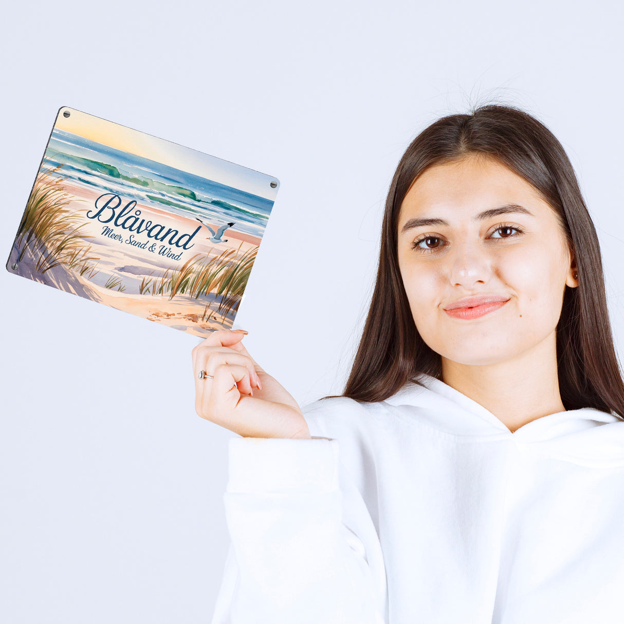 Blåvand – Meer, Sand & Wind Metallschild in 15x20 cm mit Möwe für Dänemark-Fans