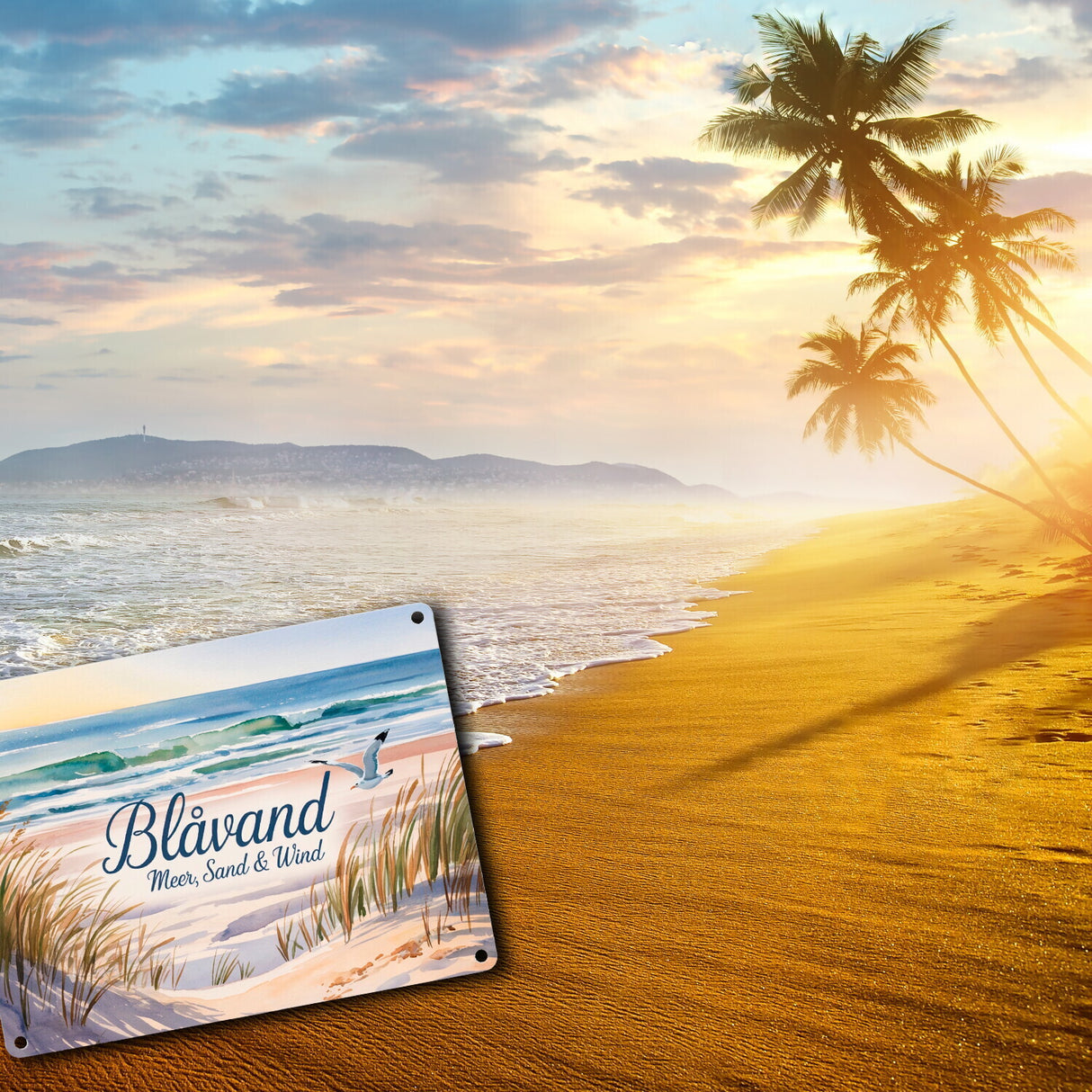 Blåvand – Meer, Sand & Wind Metallschild in 15x20 cm mit Möwe für Dänemark-Fans