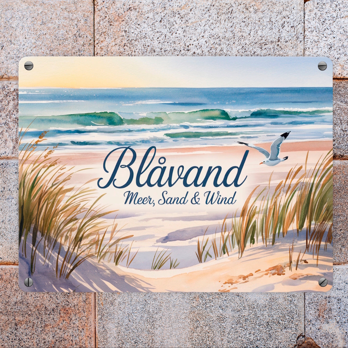 Blåvand – Meer, Sand & Wind Metallschild in 15x20 cm mit Möwe für Dänemark-Fans