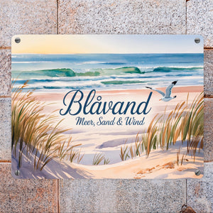 Blåvand – Meer, Sand & Wind Metallschild in 15x20 cm mit Möwe für Dänemark-Fans
