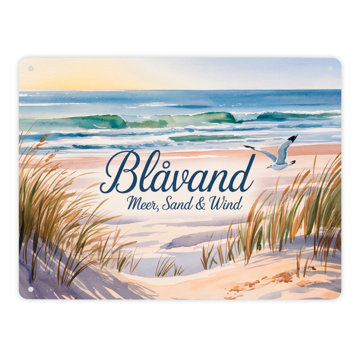 Blåvand – Meer, Sand & Wind Metallschild in 15x20 cm mit Möwe für Dänemark-Fans