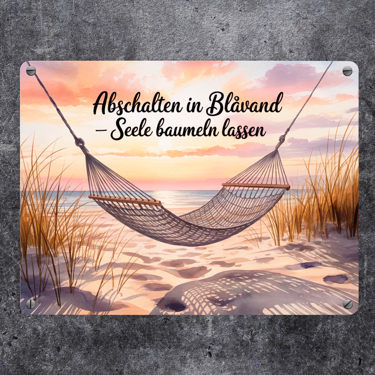 Aquarell Hängematte - Abschalten in Blåvand Metallschild in 15x20 cm