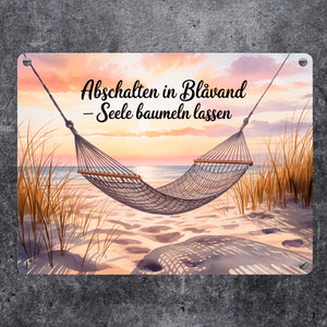 Aquarell Hängematte - Abschalten in Blåvand Metallschild in 15x20 cm