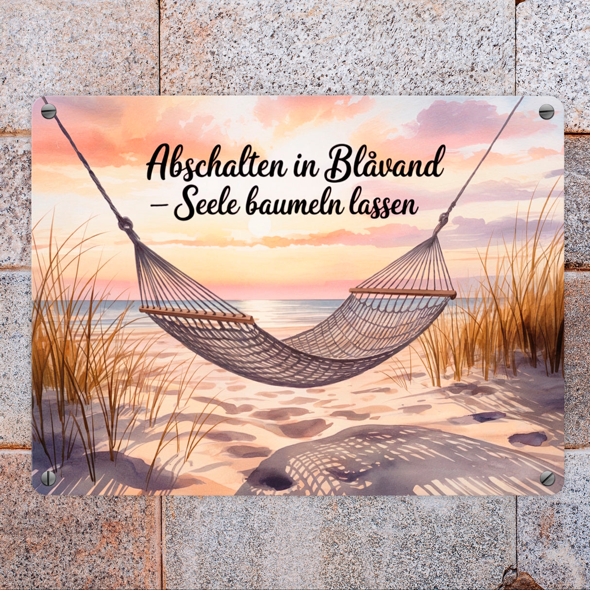 Aquarell Hängematte - Abschalten in Blåvand Metallschild in 15x20 cm