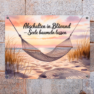 Aquarell Hängematte - Abschalten in Blåvand Metallschild in 15x20 cm