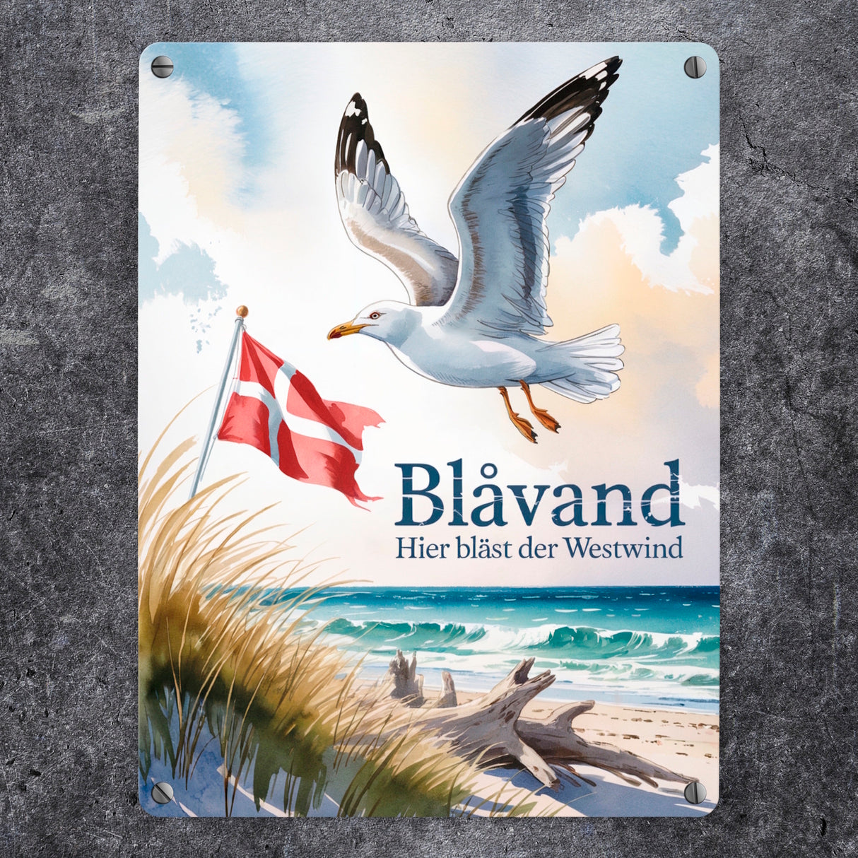 Blåvand Metallschild in 15x20 cm – Hier bläst der Westwind