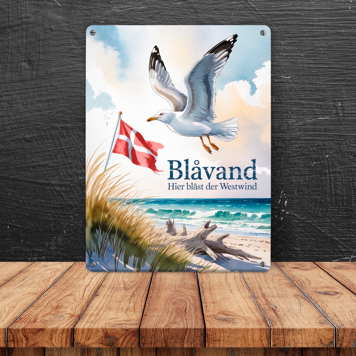 Blåvand Metallschild in 15x20 cm – Hier bläst der Westwind