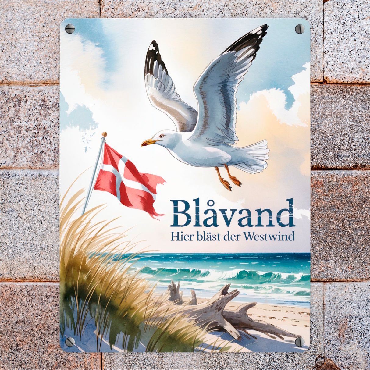 Blåvand Metallschild in 15x20 cm – Hier bläst der Westwind