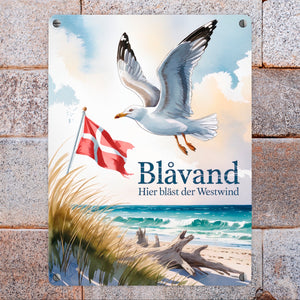Blåvand Metallschild in 15x20 cm – Hier bläst der Westwind