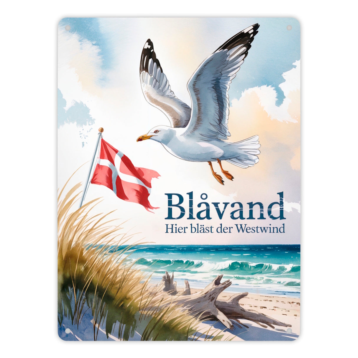 Blåvand Metallschild in 15x20 cm – Hier bläst der Westwind
