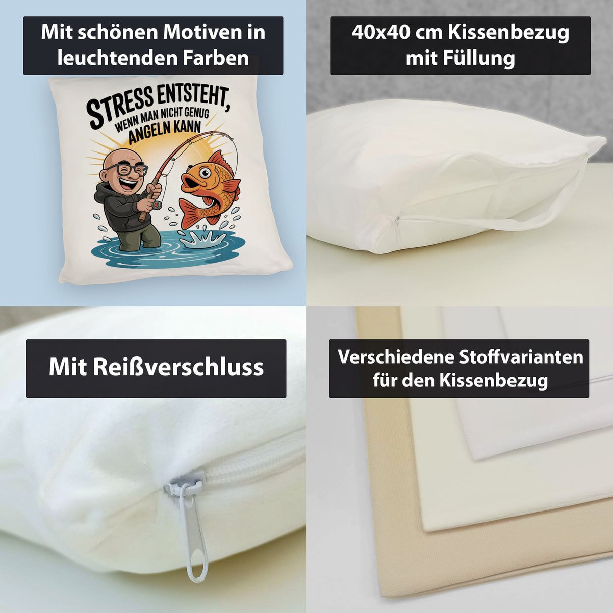 Fröhlicher Angler Spruch Kissen für Angelfans