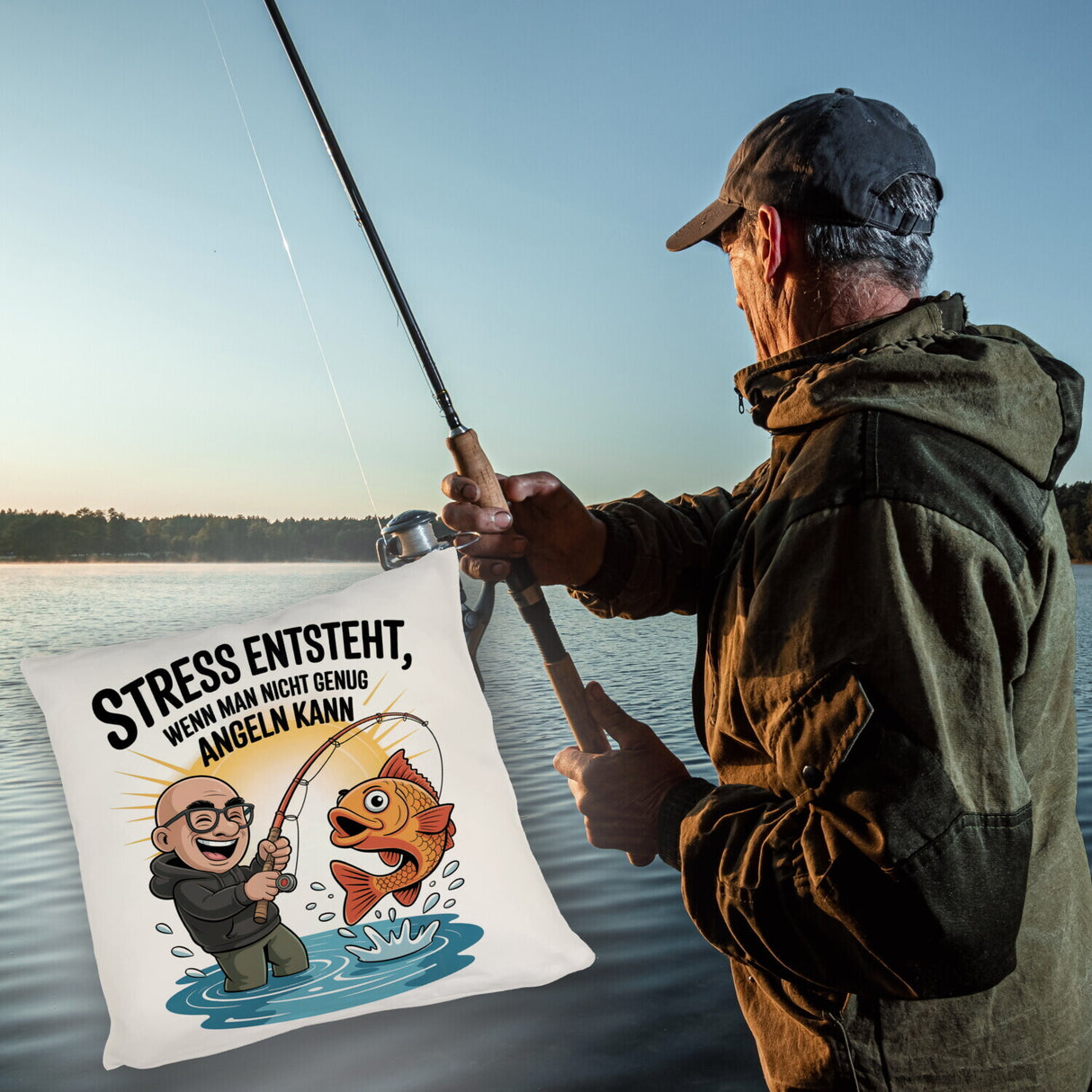 Fröhlicher Angler Spruch Kissen für Angelfans
