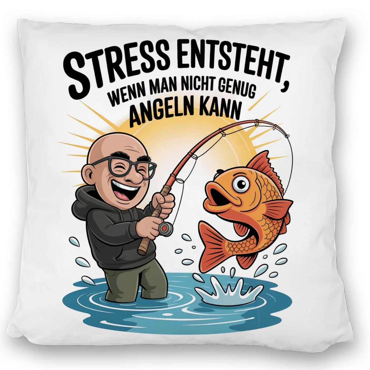 Fröhlicher Angler Spruch Kissen für Angelfans