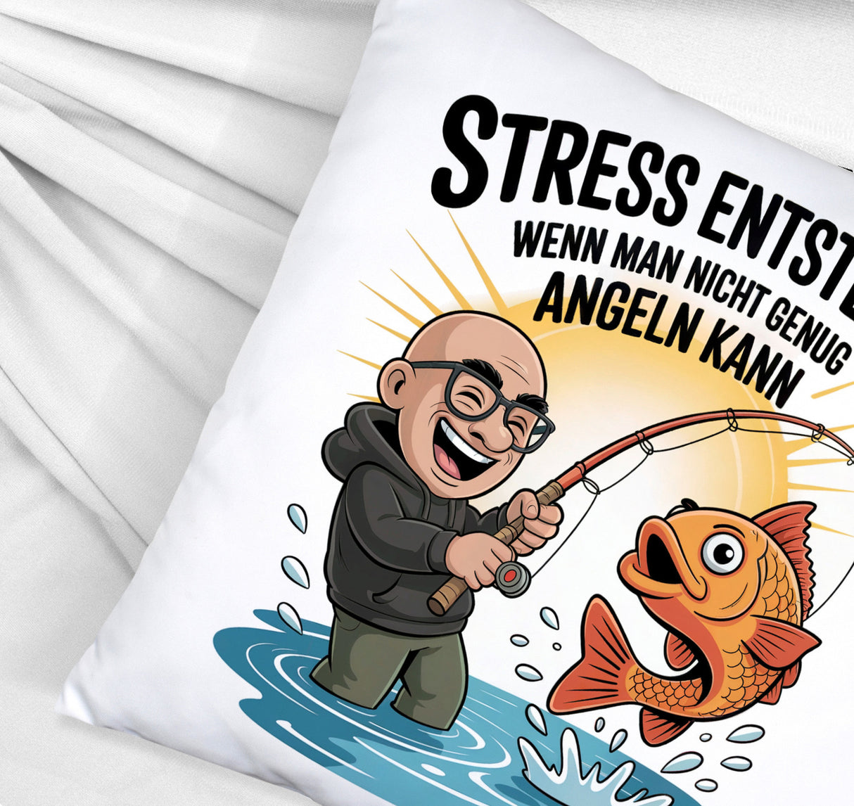 Fröhlicher Angler Spruch Kissen für Angelfans