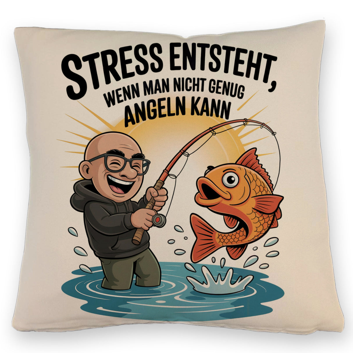 Fröhlicher Angler Spruch Kissen für Angelfans