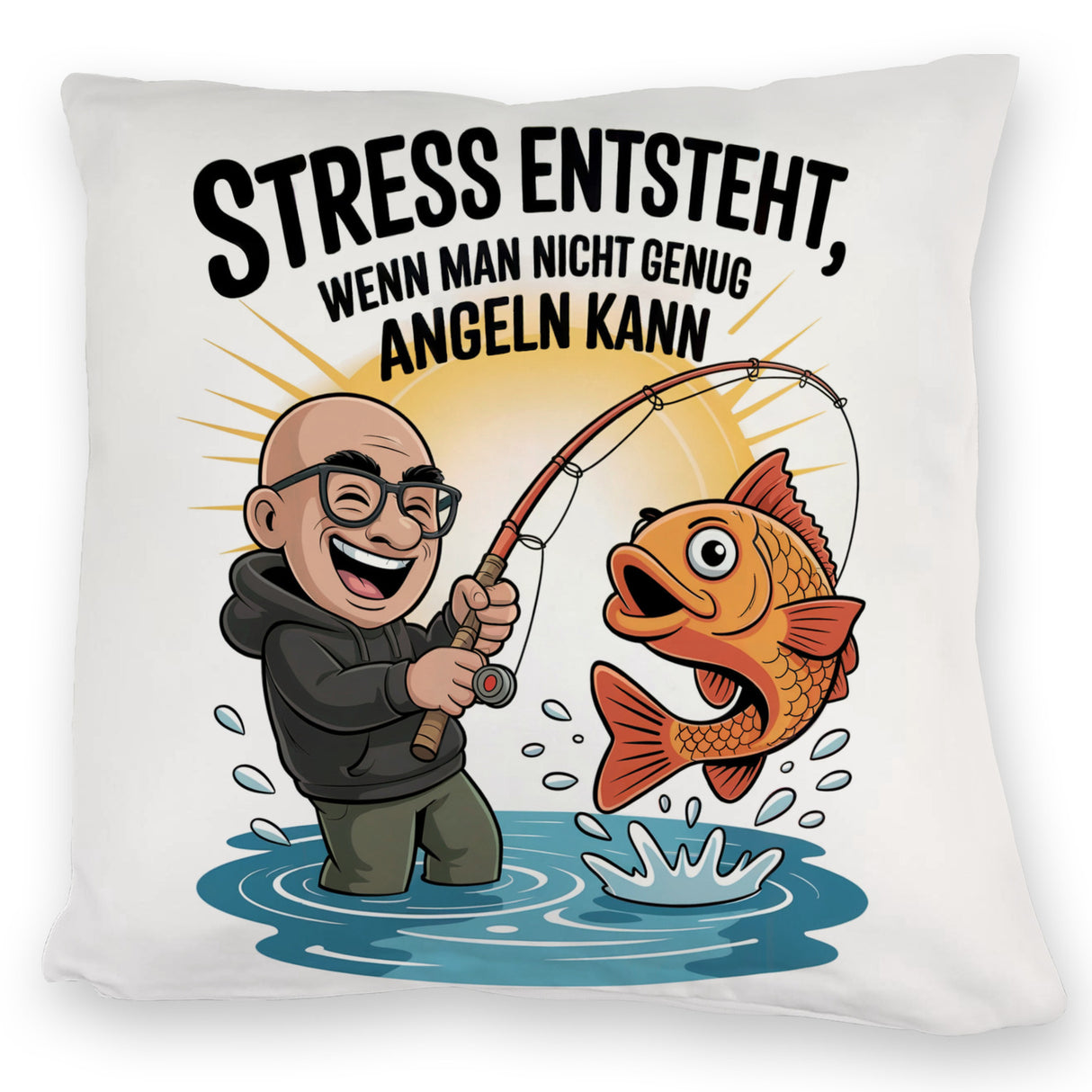 Fröhlicher Angler Spruch Kissen für Angelfans