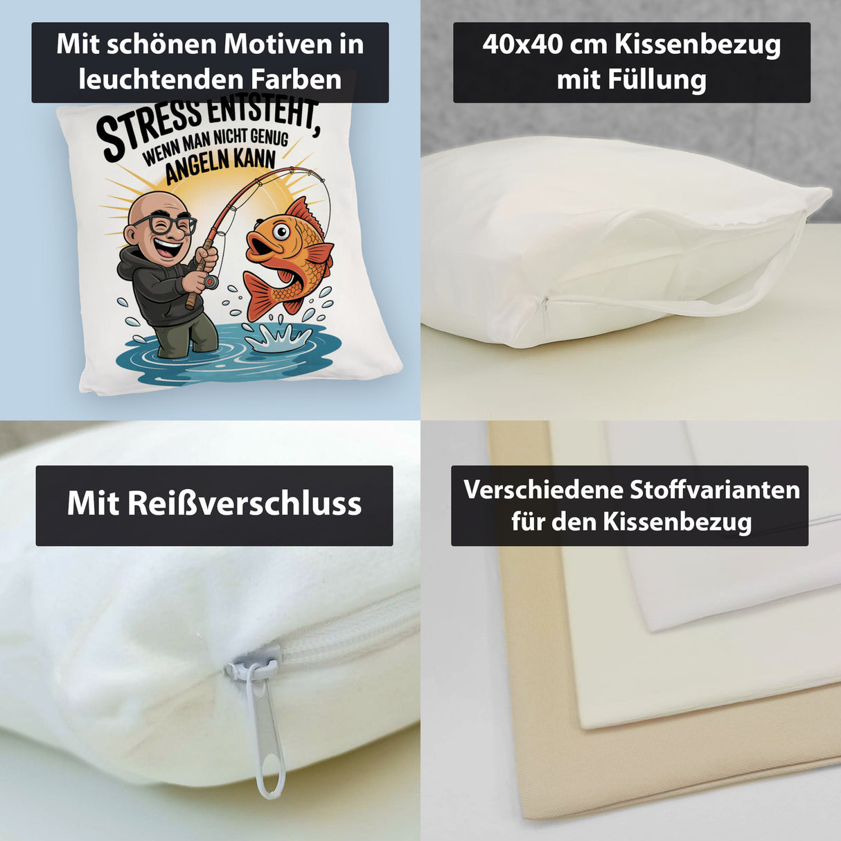 Fröhlicher Angler Spruch Kissen für Angelfans