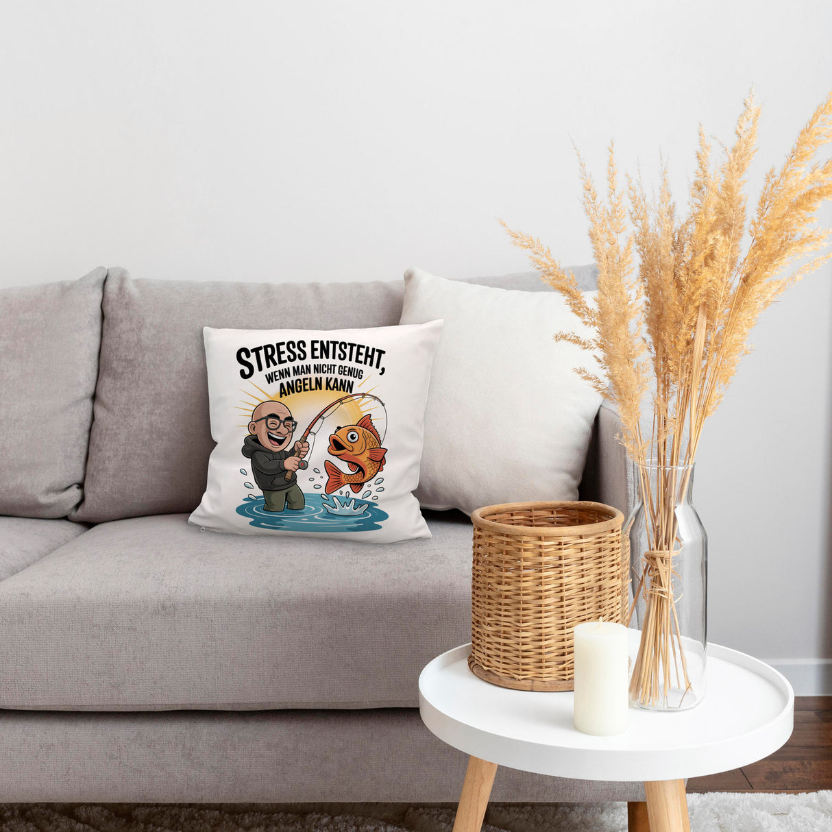 Fröhlicher Angler Spruch Kissen für Angelfans