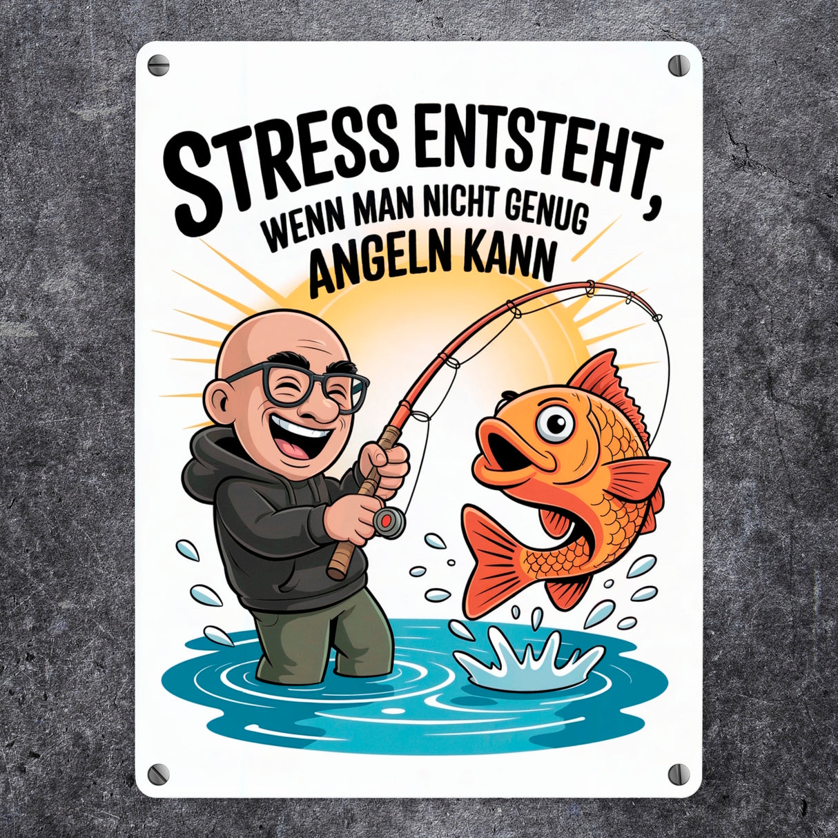 Fröhlicher Angler Spruch Metallschild in 15x20 cm für Angelfans