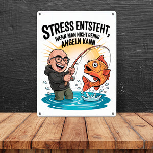 Fröhlicher Angler Spruch Metallschild in 15x20 cm für Angelfans