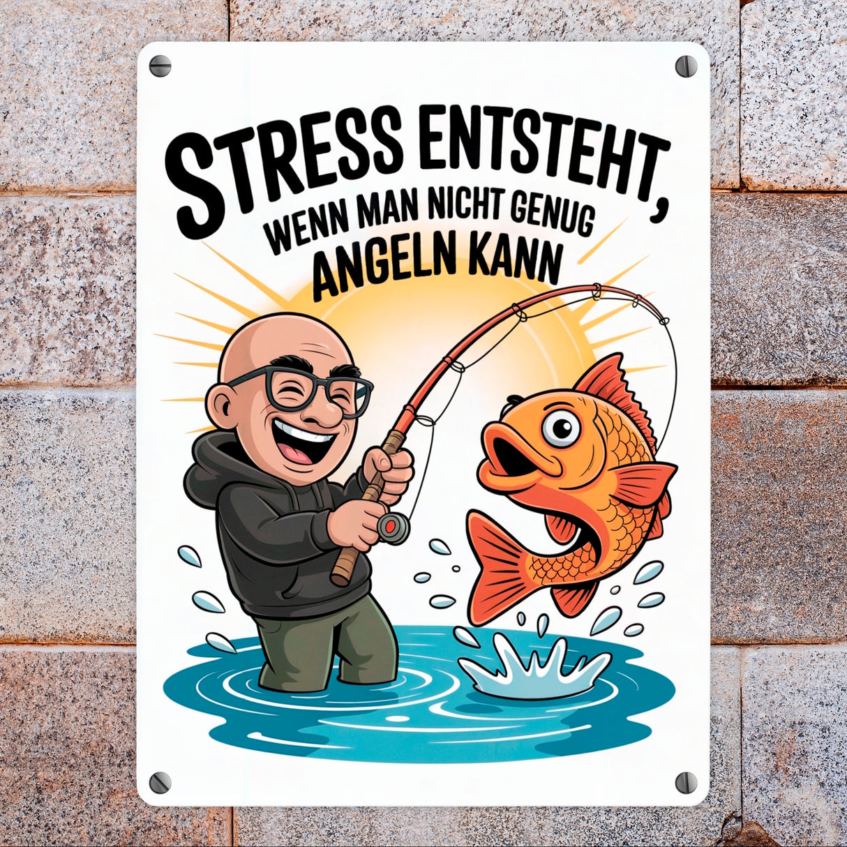 Fröhlicher Angler Spruch Metallschild in 15x20 cm für Angelfans