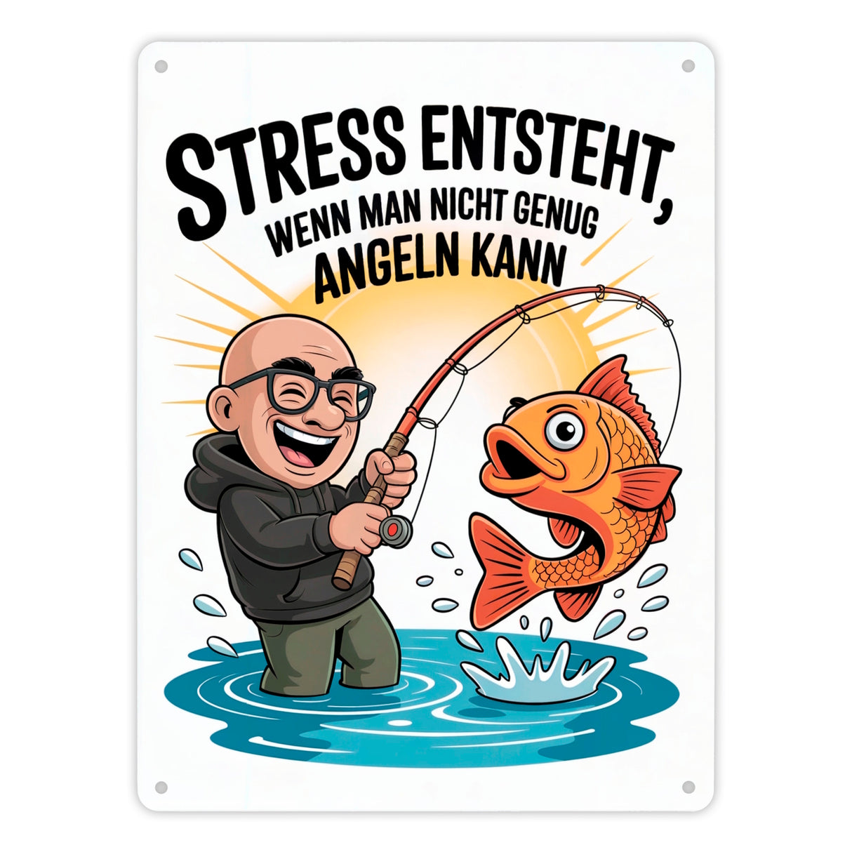 Fröhlicher Angler Spruch Metallschild in 15x20 cm für Angelfans
