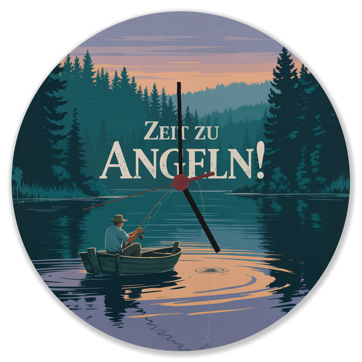 Angler am See - Zeit zu Angeln! Wanduhr