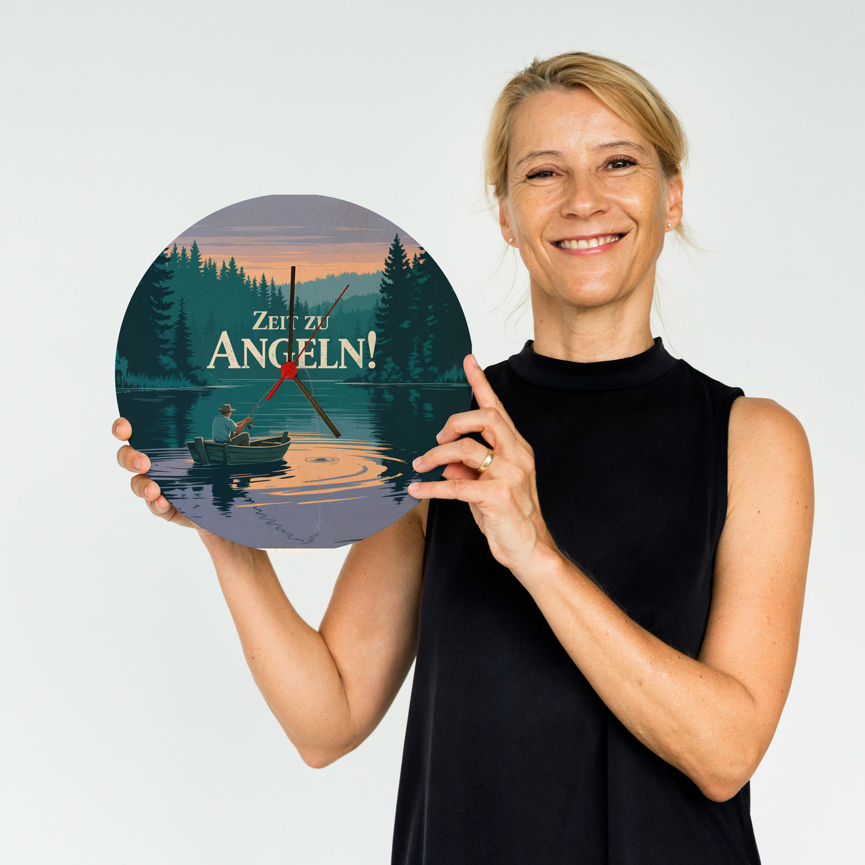 Angler am See - Zeit zu Angeln! Wanduhr