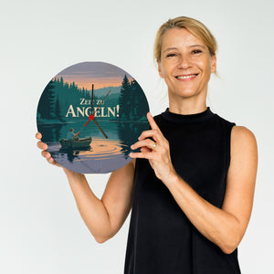 Angler am See - Zeit zu Angeln! Wanduhr