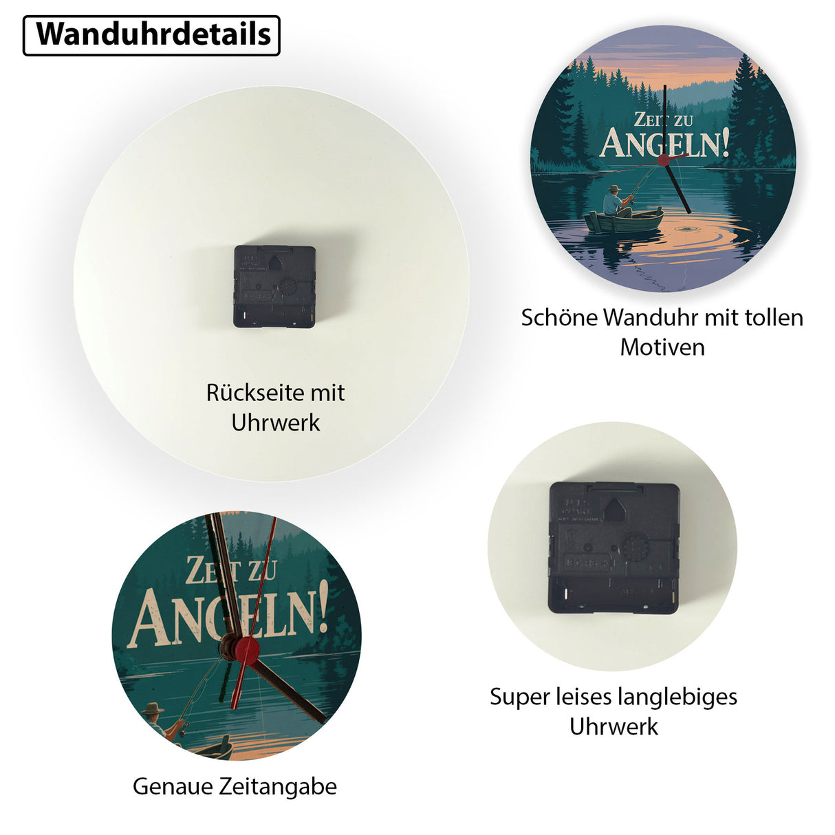 Angler am See - Zeit zu Angeln! Wanduhr
