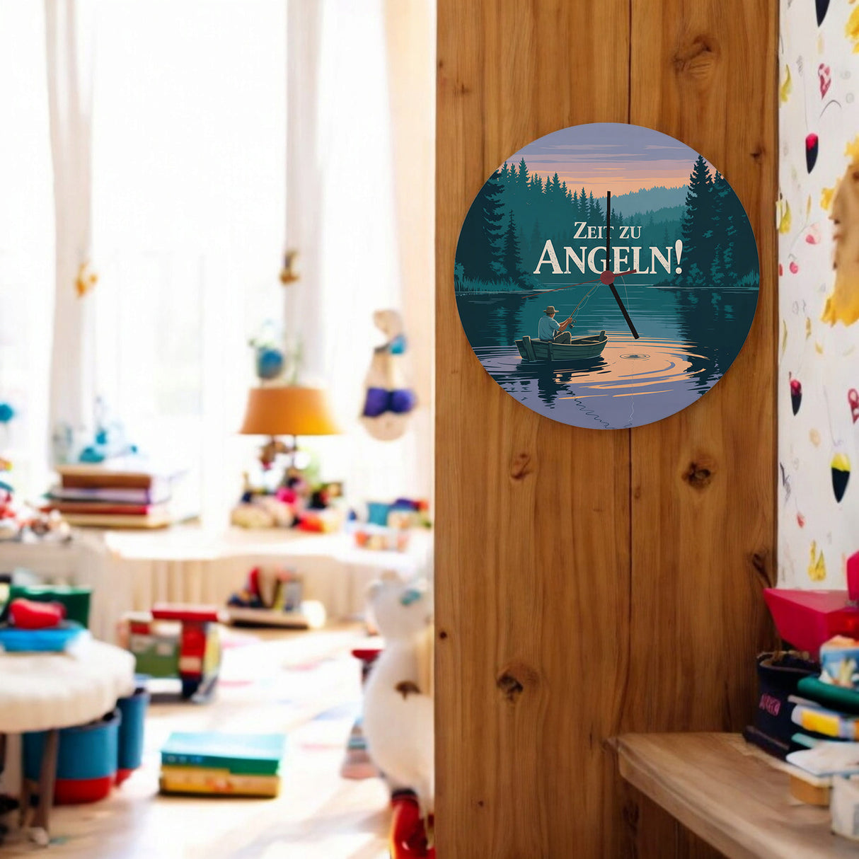 Angler am See - Zeit zu Angeln! Wanduhr