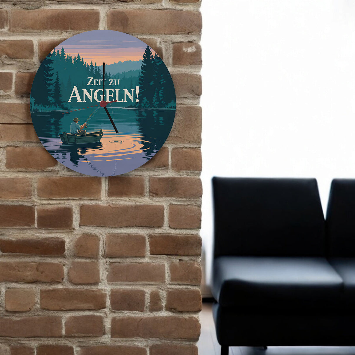 Angler am See - Zeit zu Angeln! Wanduhr