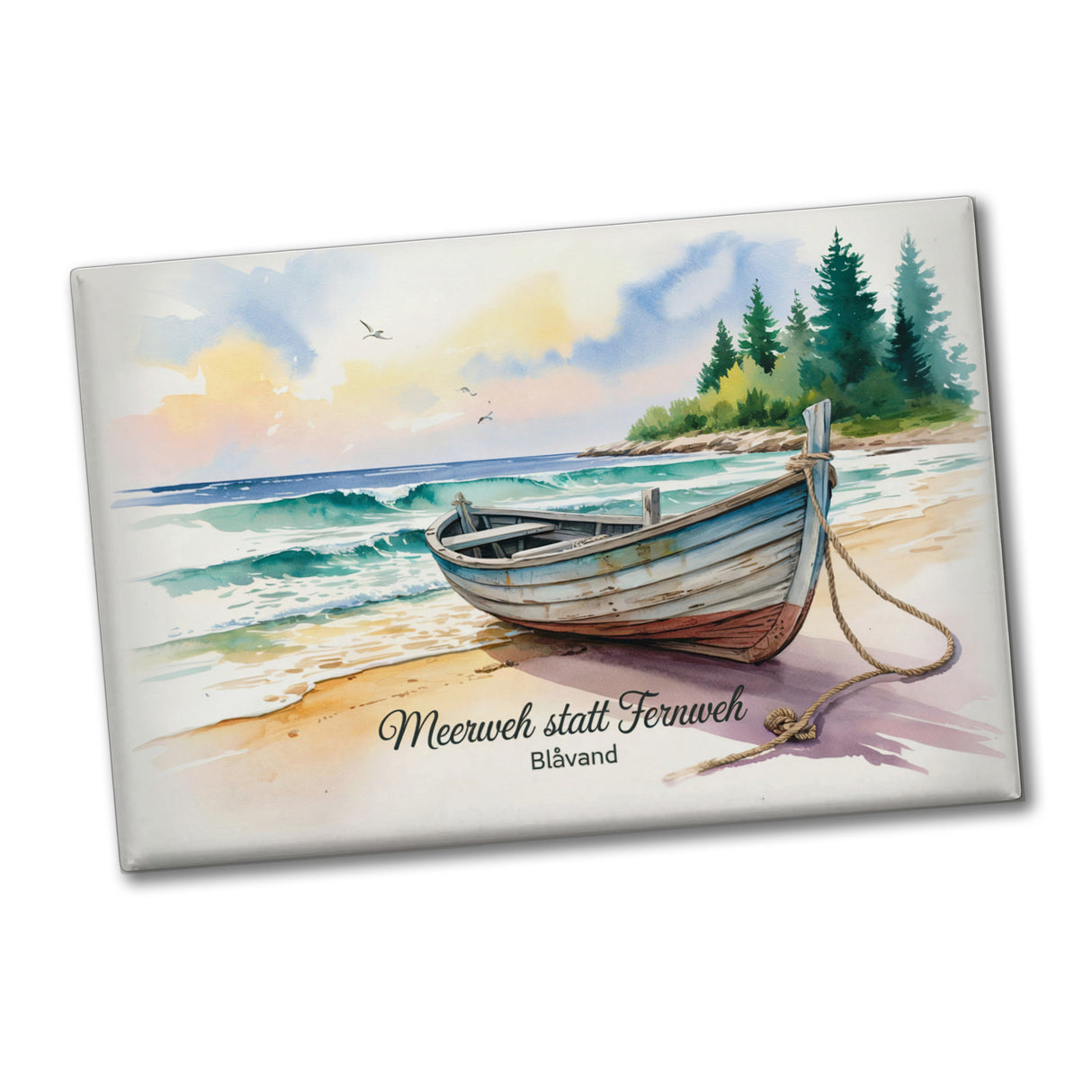 Meerweh statt Fernweh Blåvand Souvenir Souvenir Magnet mit Holzboot