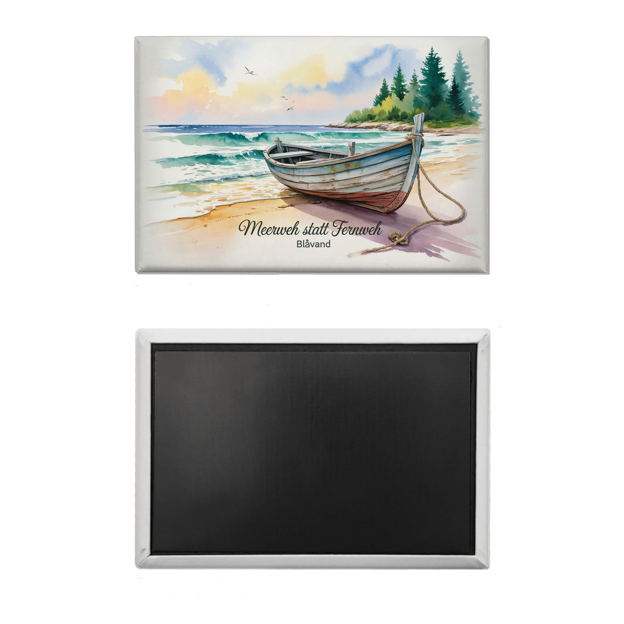 Meerweh statt Fernweh Blåvand Souvenir Souvenir Magnet mit Holzboot