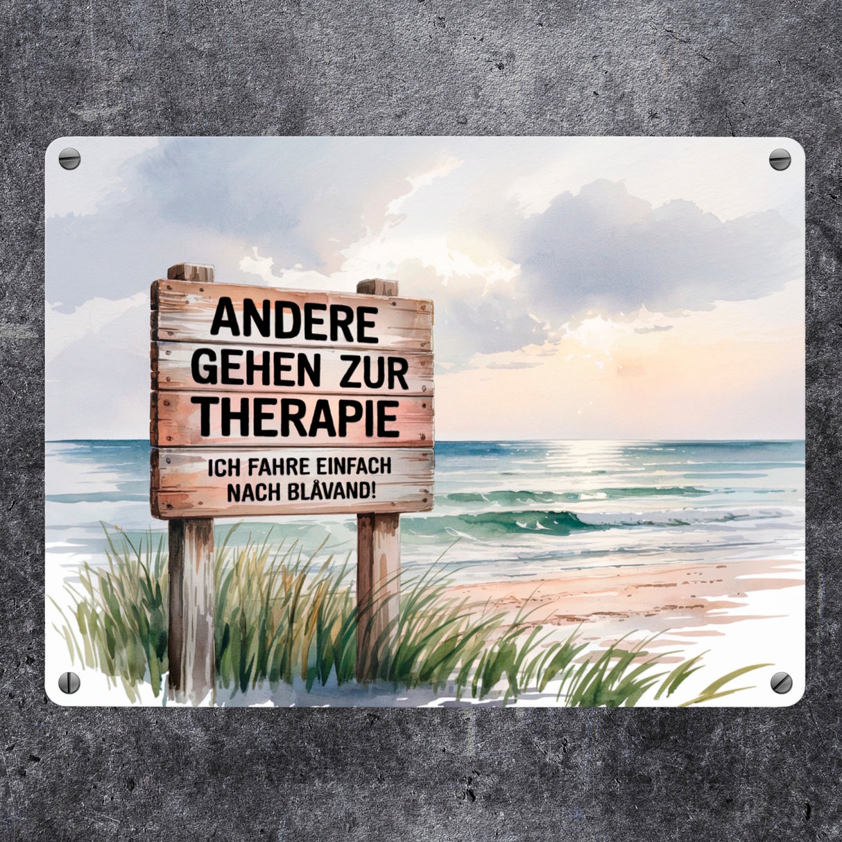 BLÅVAND statt Therapie Strandszene Metallschild in 15x20 cm