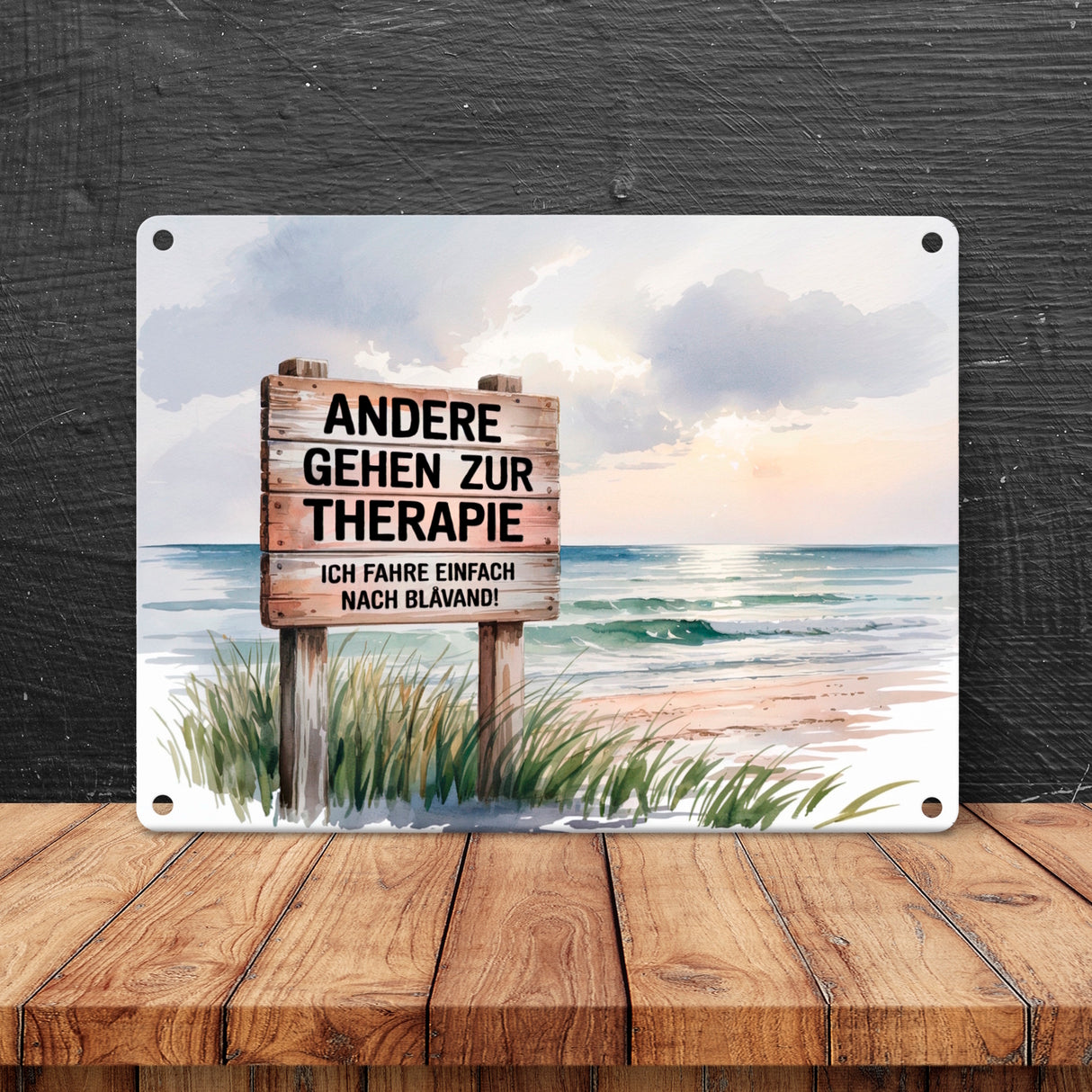 BLÅVAND statt Therapie Strandszene Metallschild in 15x20 cm