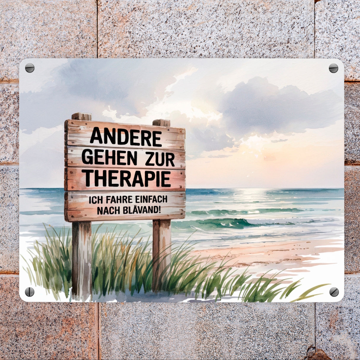 BLÅVAND statt Therapie Strandszene Metallschild in 15x20 cm