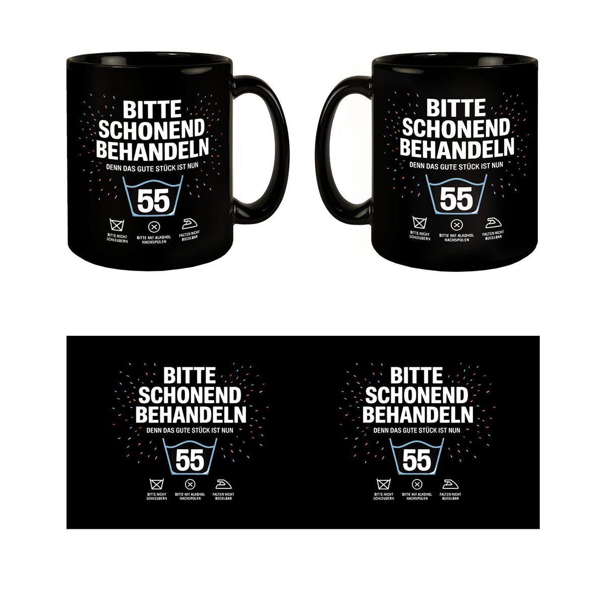 Wäschepflegeetikett Kaffeebecher bitte schonend behandeln wird 55