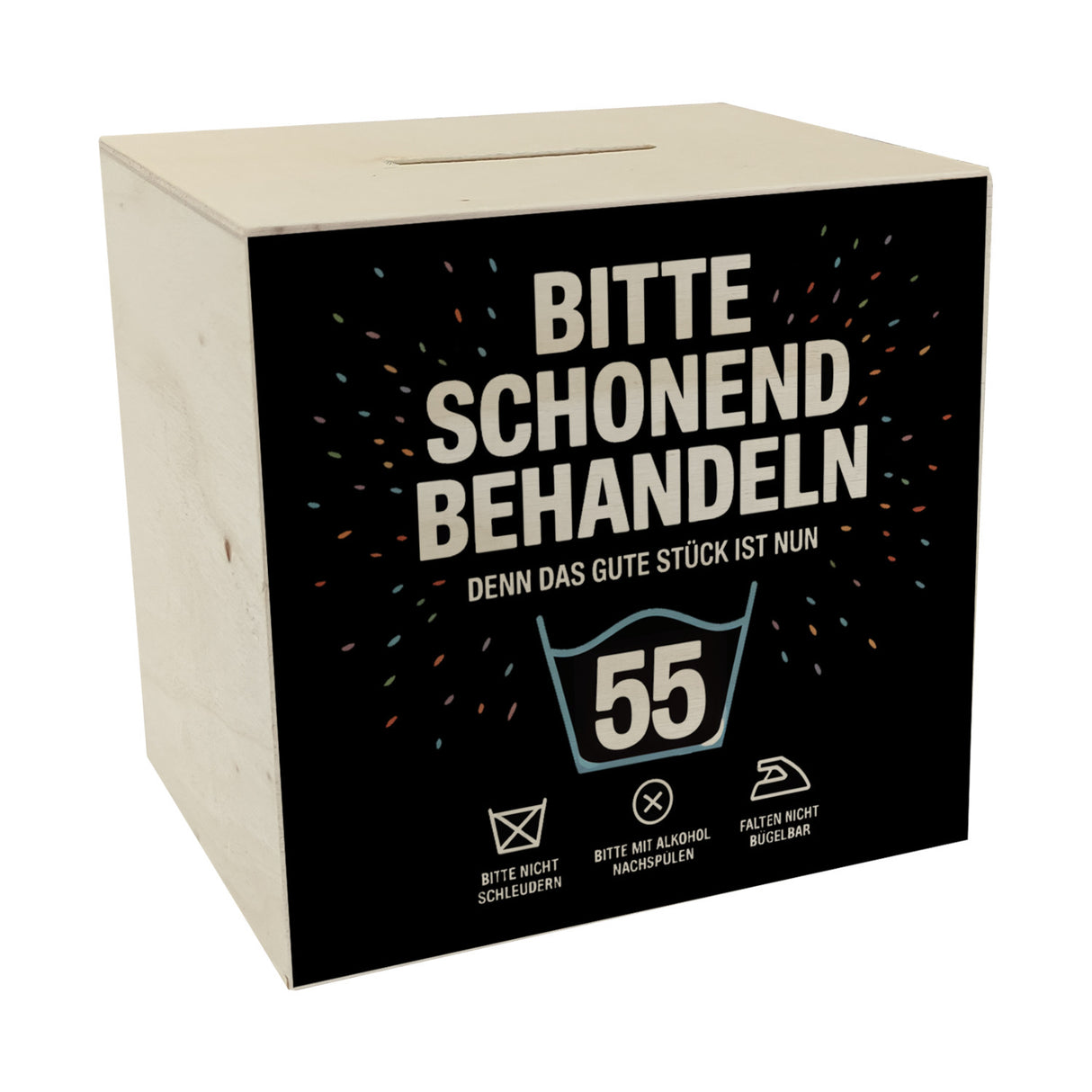 Wäschepflegeetikett Spardose bitte schonend behandeln wird 55