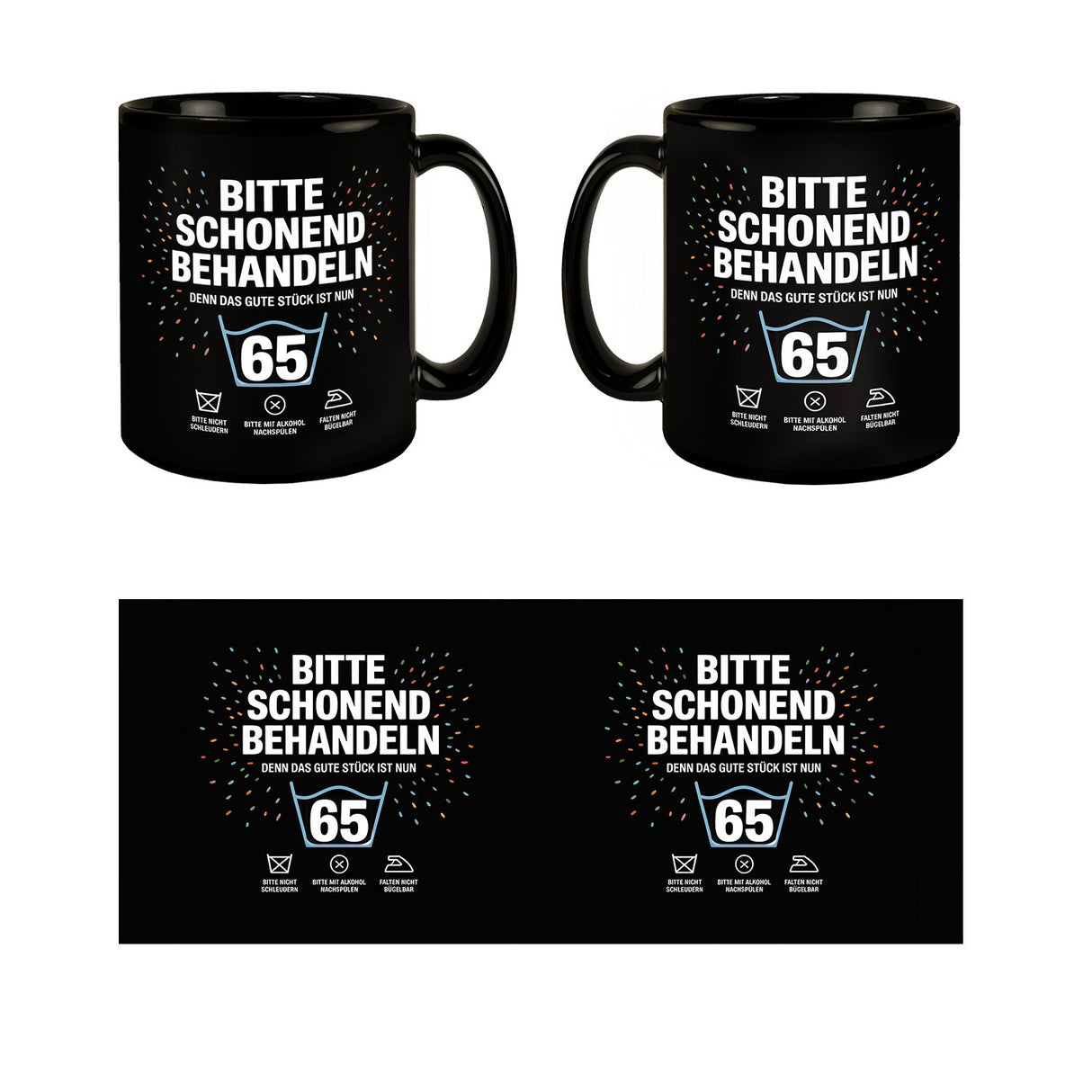 Wäschepflegeetikett Kaffeebecher bitte schonend behandeln wird 65