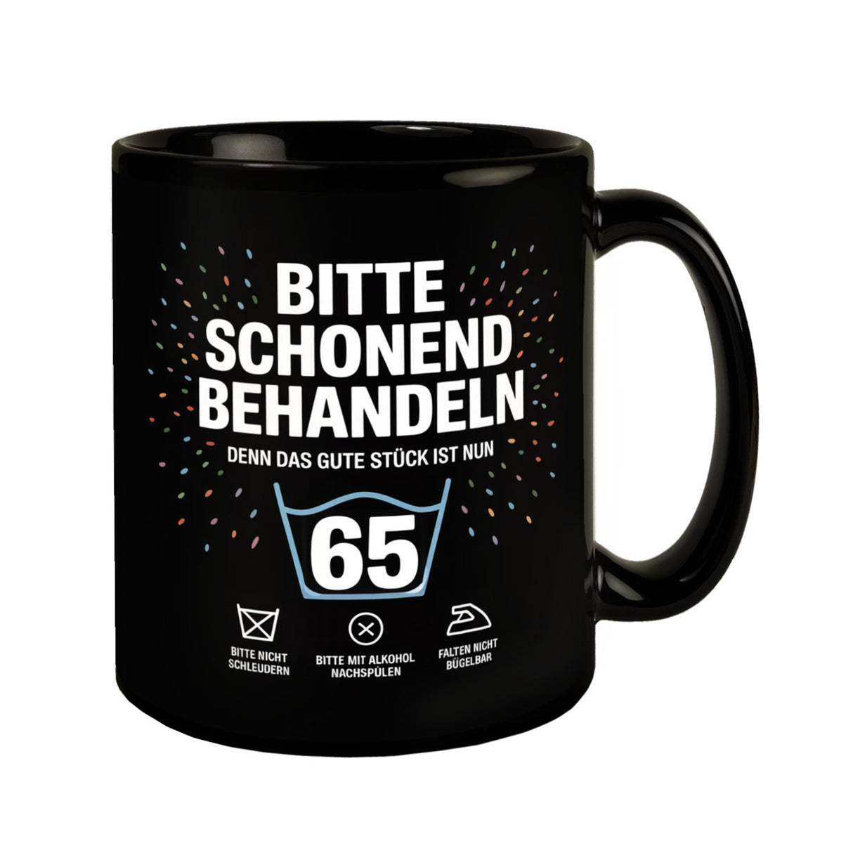 Wäschepflegeetikett Kaffeebecher bitte schonend behandeln wird 65