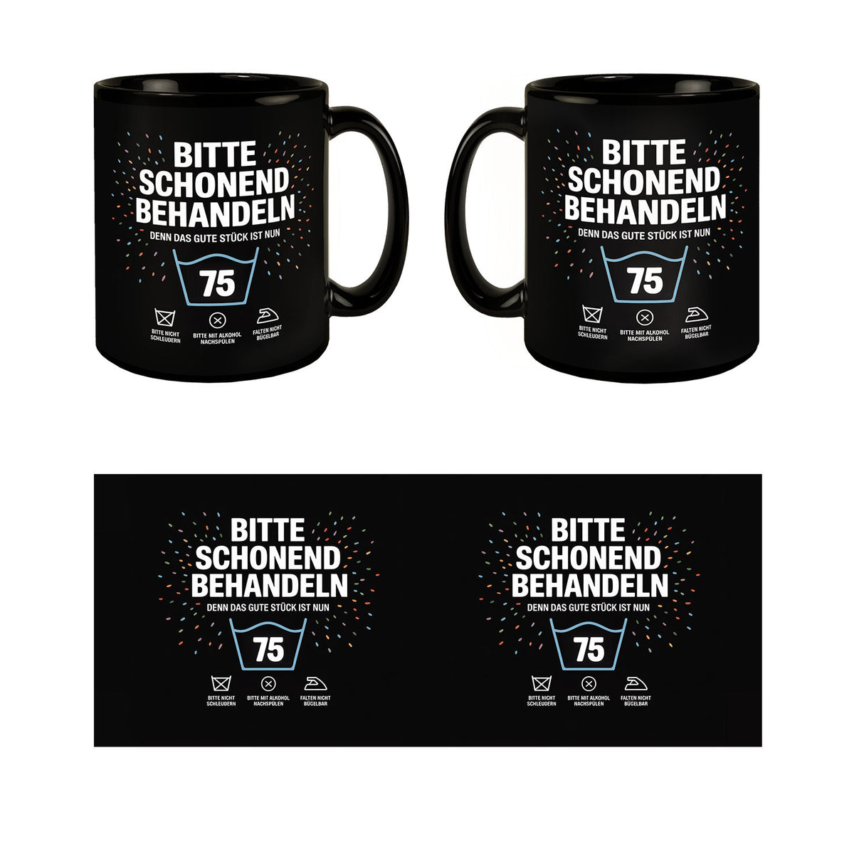Wäschepflegeetikett Kaffeebecher bitte schonend behandeln wird 75