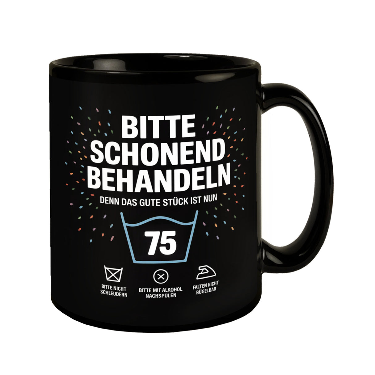 Wäschepflegeetikett Kaffeebecher bitte schonend behandeln wird 75