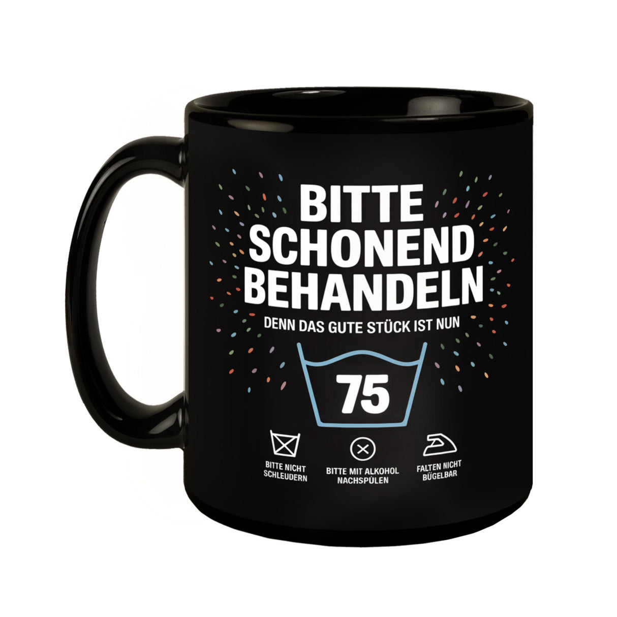 Wäschepflegeetikett Kaffeebecher bitte schonend behandeln wird 75