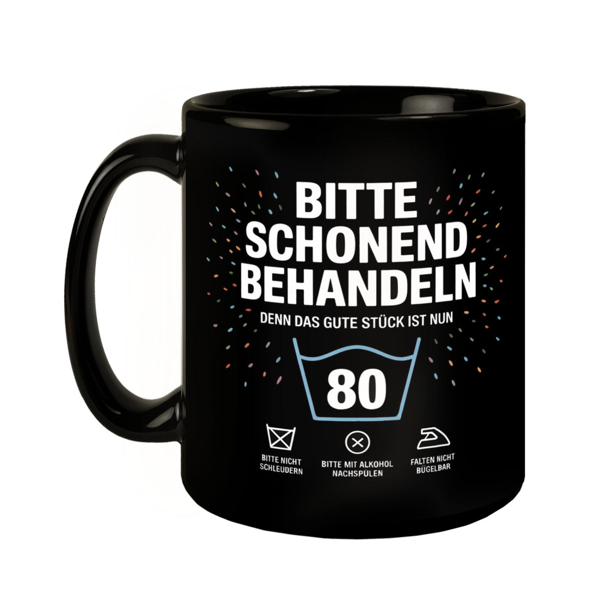 Wäschepflegeetikett Kaffeebecher bitte schonend behandeln wird 80