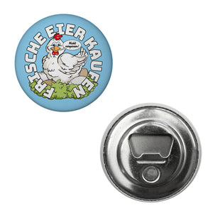 Huhn Magnet rund mit Spruch: Frische Eier kaufen. Nicht vergessen!