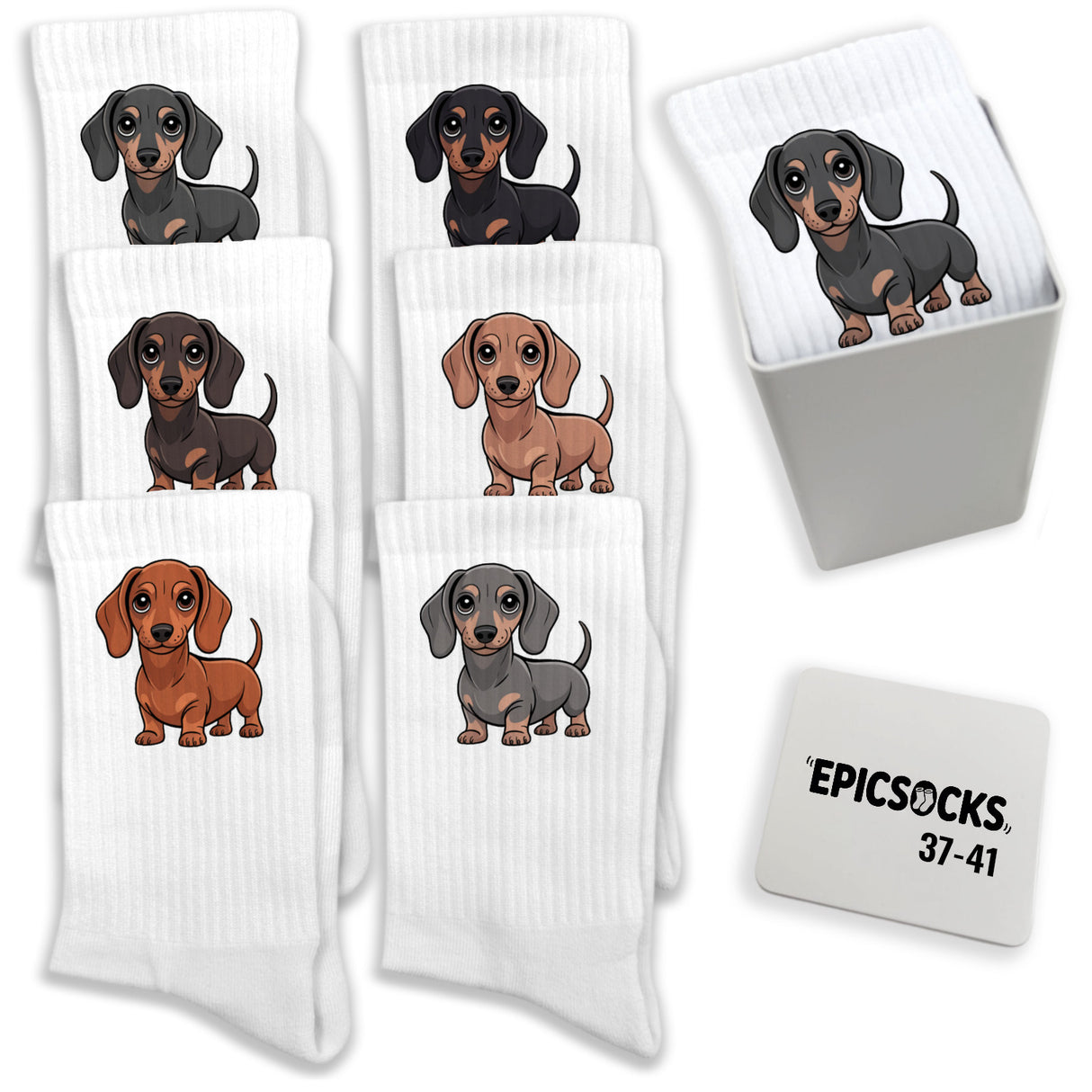 epicsocks Dackelliebe Socken in 37-41 im 6er Set in Geschenkdose im 6er Set in Geschenkbox