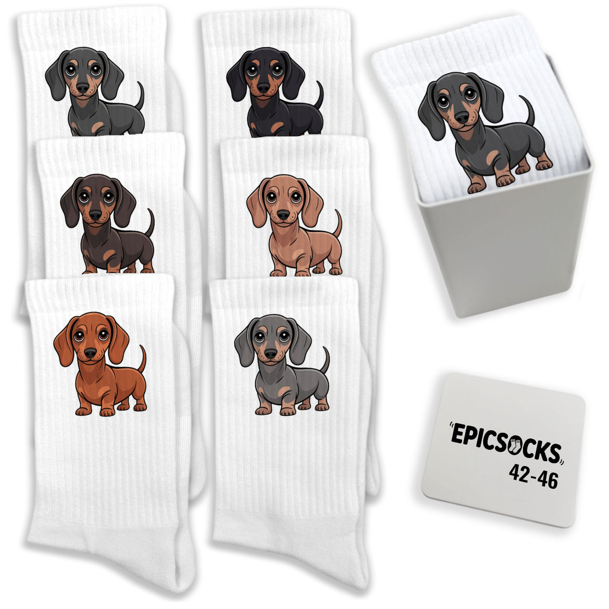 epicsocks Dackelliebe Socken in 42-46 im 6er Set in Geschenkdose im 6er Set in Geschenkbox